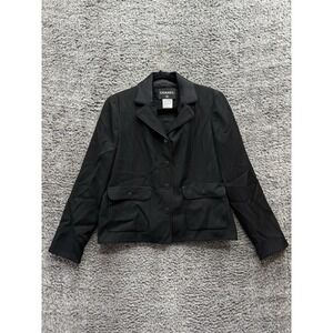 CHANEL PRE-OWNED 2008 SINGLE-BREASTED WOOL BLAZER - P33310 -‎ BLACK Size 48